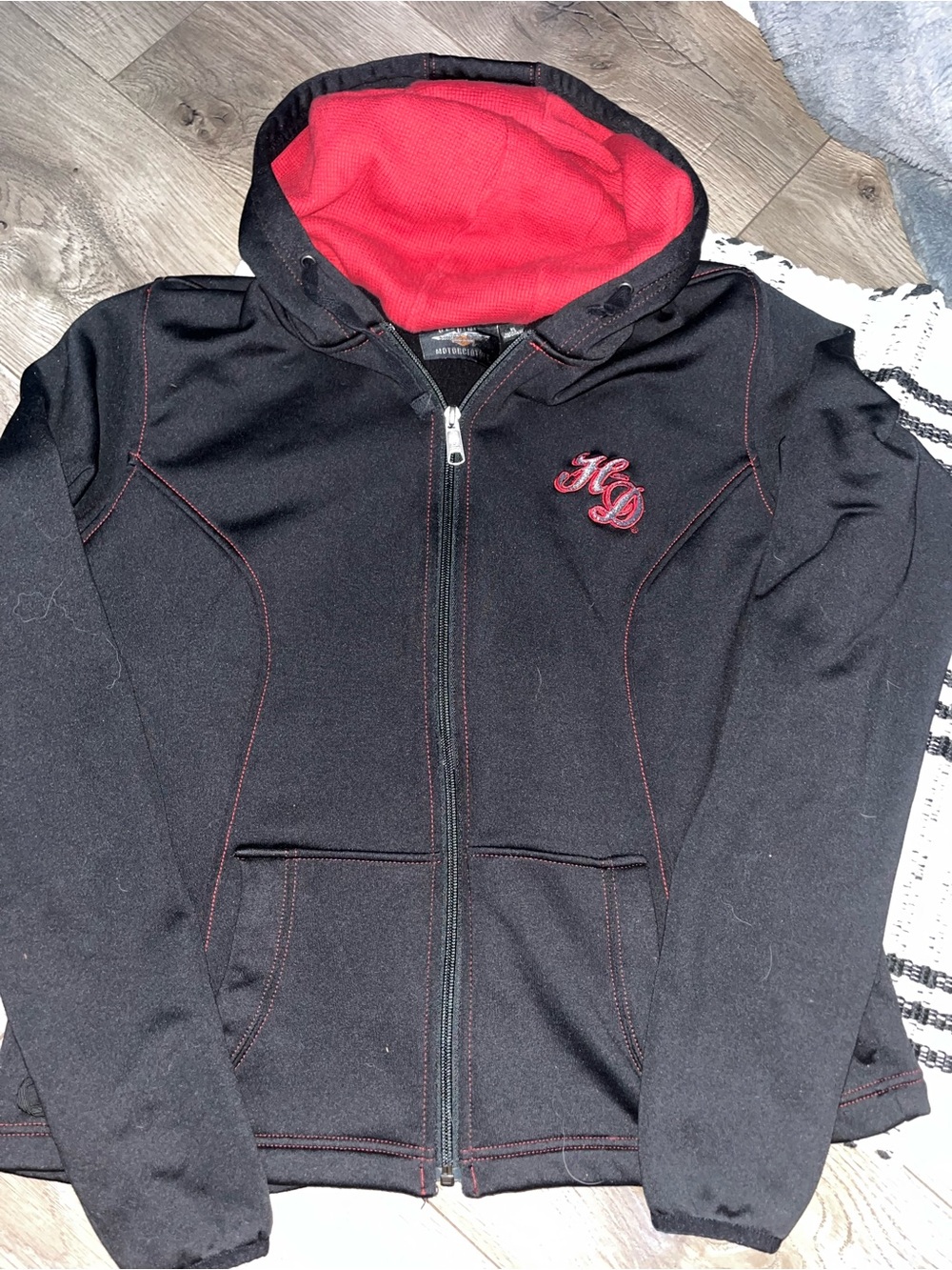 Mens S Black Jacket with Red Lining - HD Embroidered Hoodie